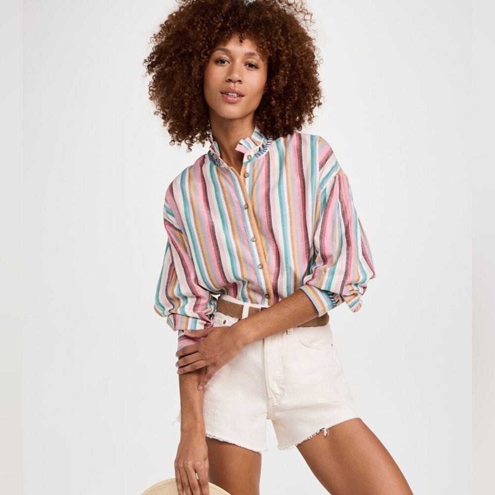 XiRENA Multicolor Striped Button-Down Shirt - Pink, Blue, Yellow, Green